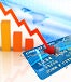 Graph with red arrow pointing down into a credit card