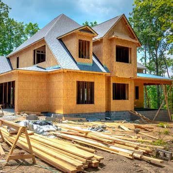 New home construction. The frame of a house.