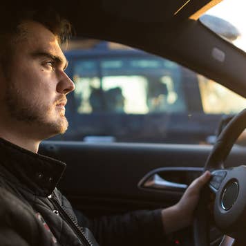 Man driving car