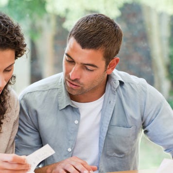 Couple looking over finances.