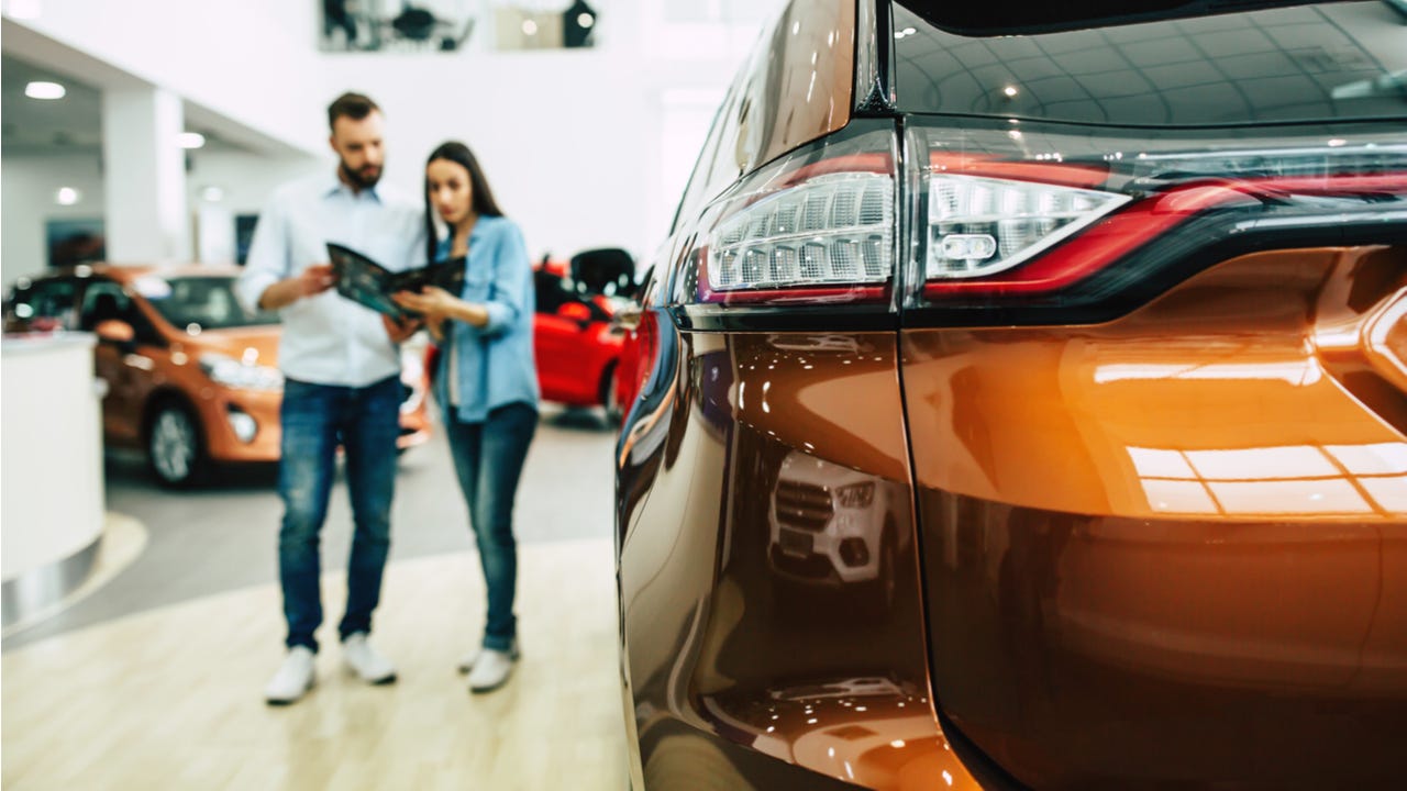 Close up of a vehicle at a car dealership