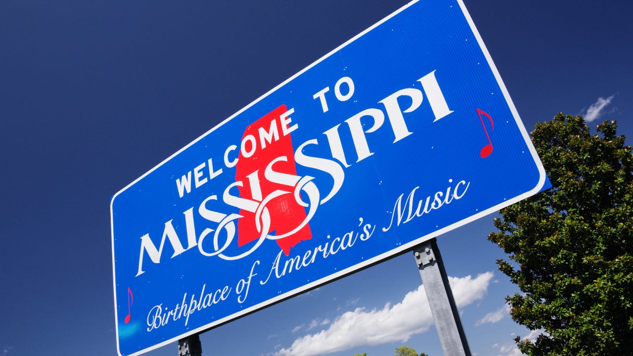 Welcome to Mississippi sign, Natchez, Mississippi, United States