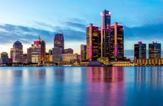 The skyline of Detroit in the evening