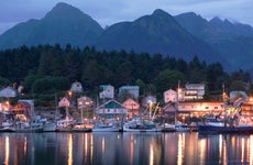 Alaska, Sitka, harbor and town, evening