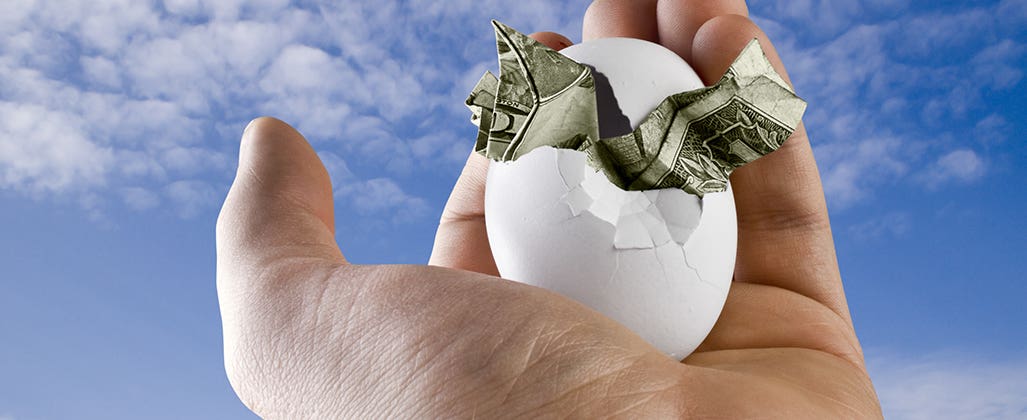 Hand holding egg with money at sky © Christopher Titze/Shutterstock.com