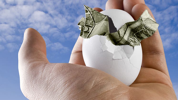Hand holding egg with money at sky © Christopher Titze/Shutterstock.com