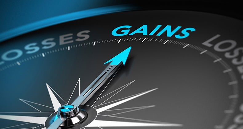 Compass pointing to 'gains'