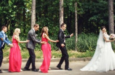 Bride leading a wedding conga line