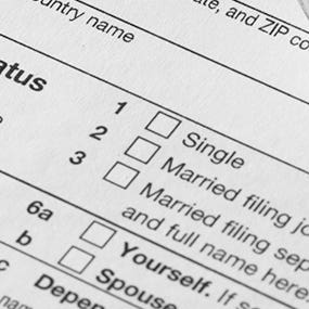 Close up of Form 1040, emphasis on filing status