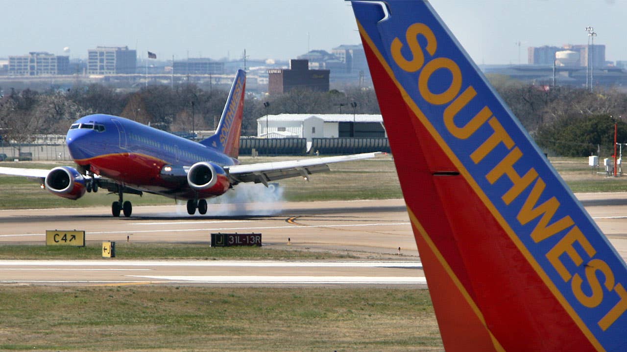 Southwest airplane ready for takeoff