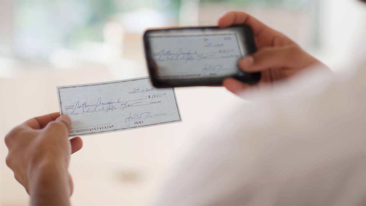 Mobile banking with a check
