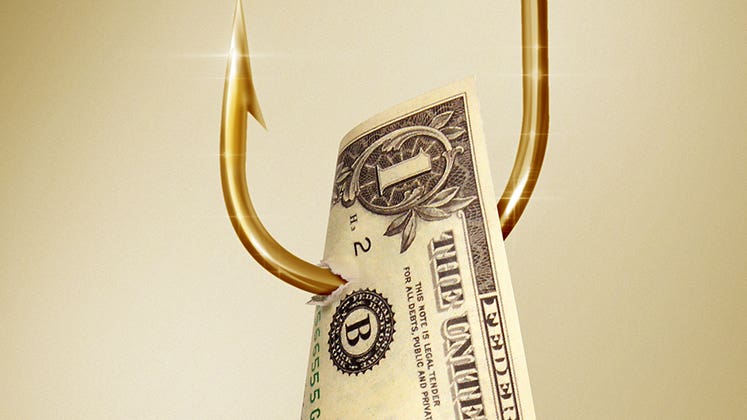 Dollar caught in hook © SCOTTCHAN/Shutterstock.com