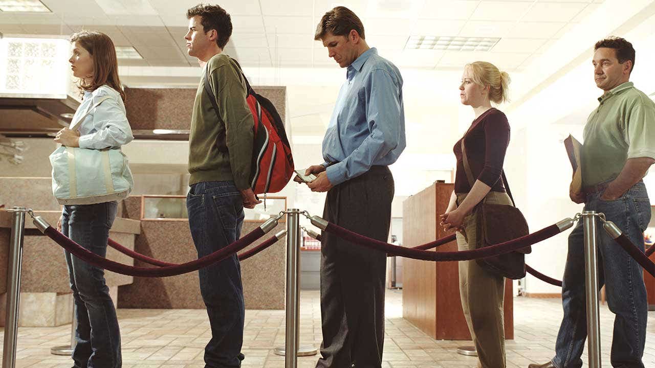 People lining up in bank