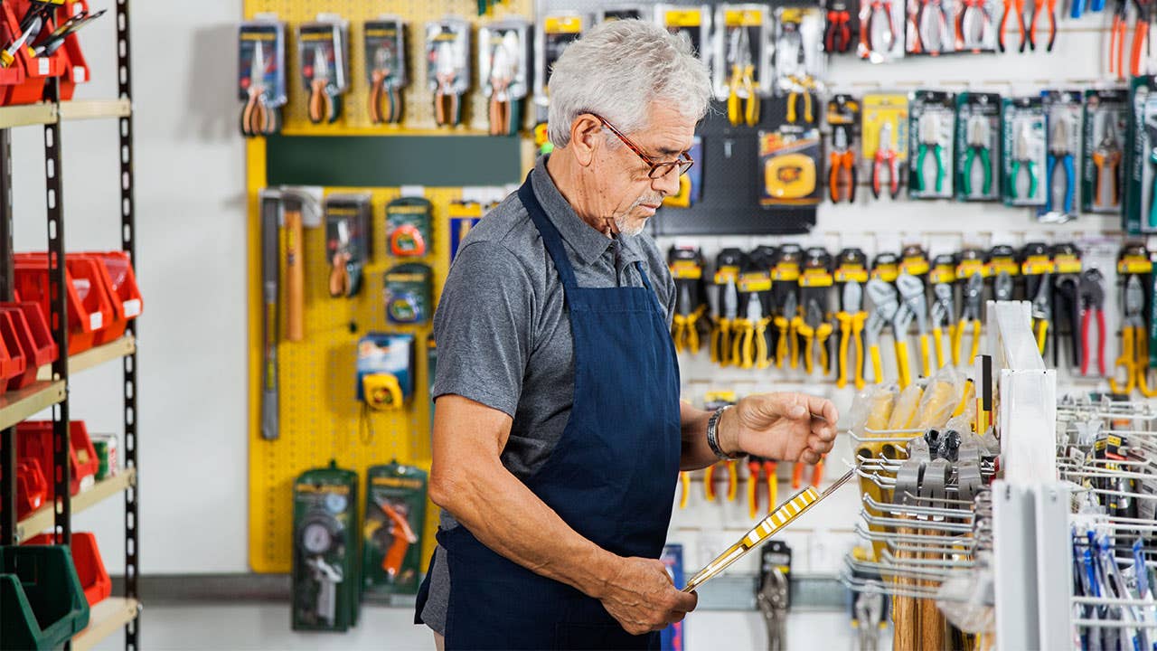 Worker in hardware store