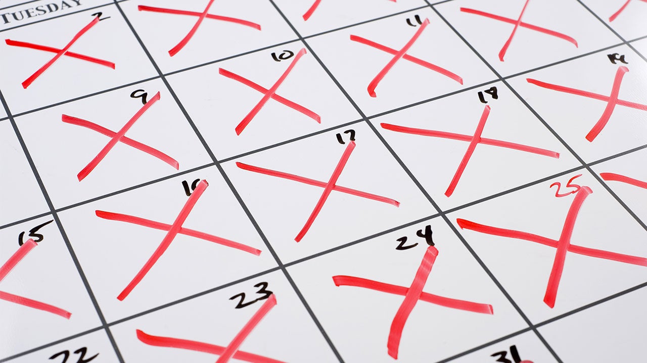 Calendar with marks on it