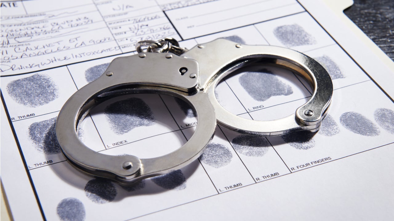 Set of handcuffs on top of fingerprint file