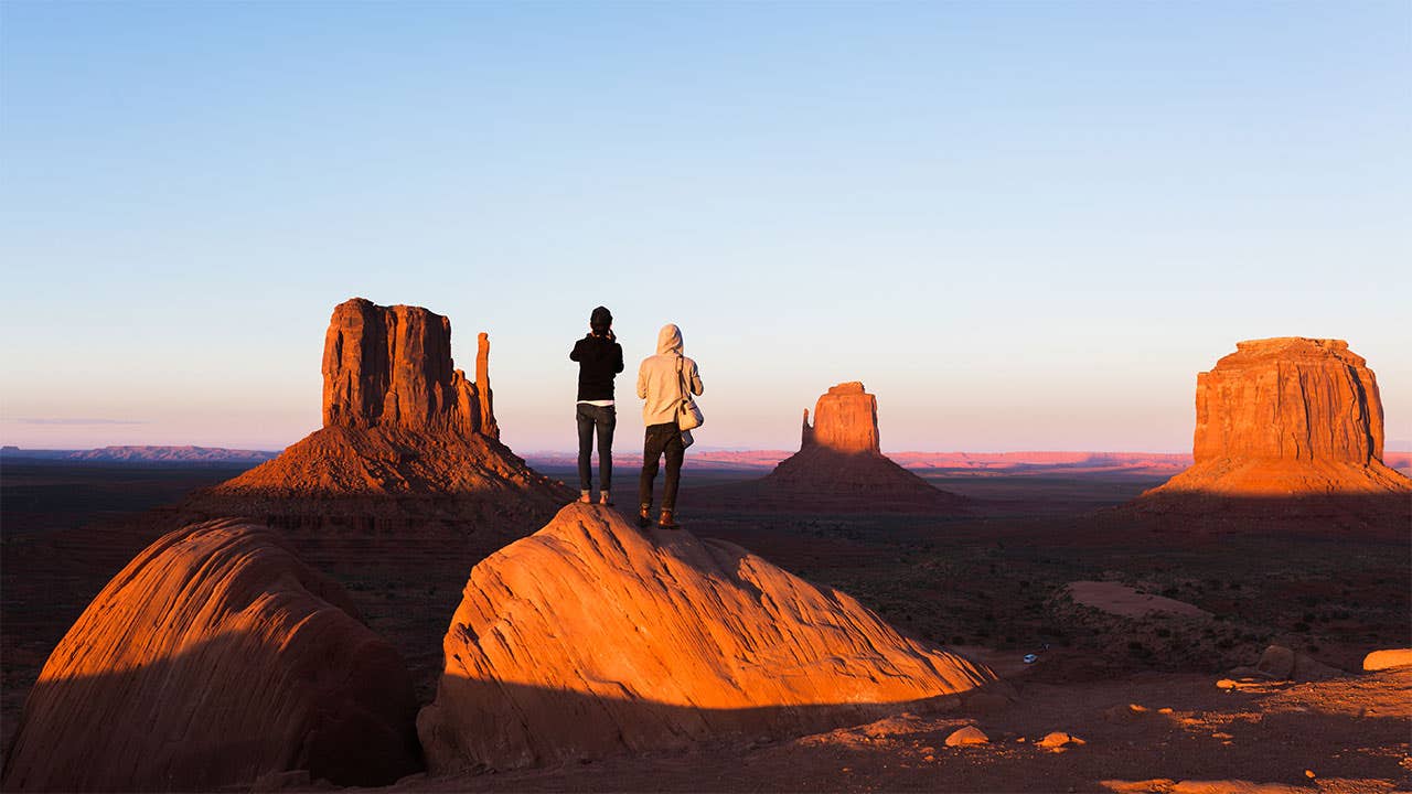 Two travellers looking over National Park