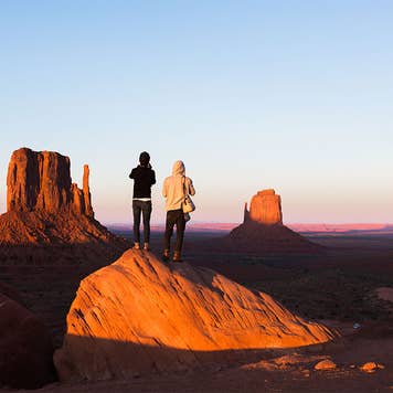 Two travellers looking over National Park