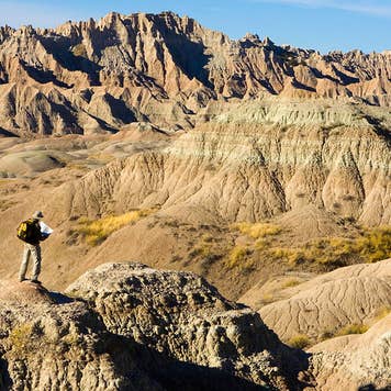Traveller in the Badlands National Park