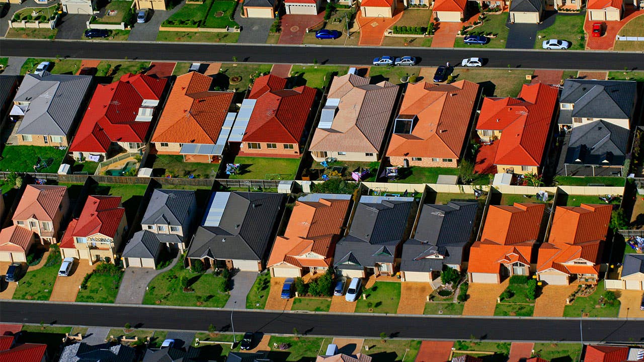 Houses in neighborhood aerial view