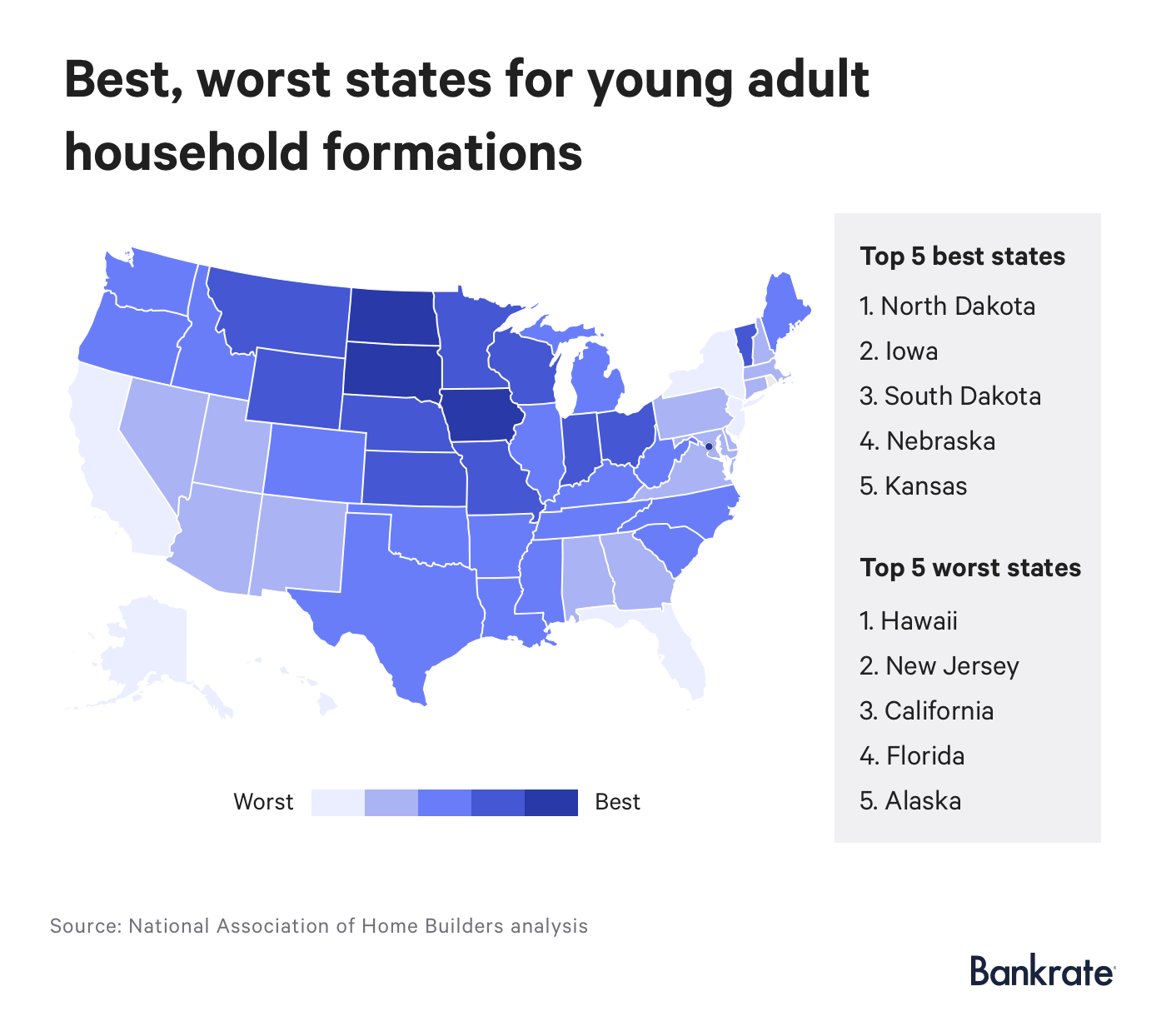 Map: Best, worst states for young adult household formations