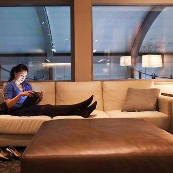 Woman looking at tablet