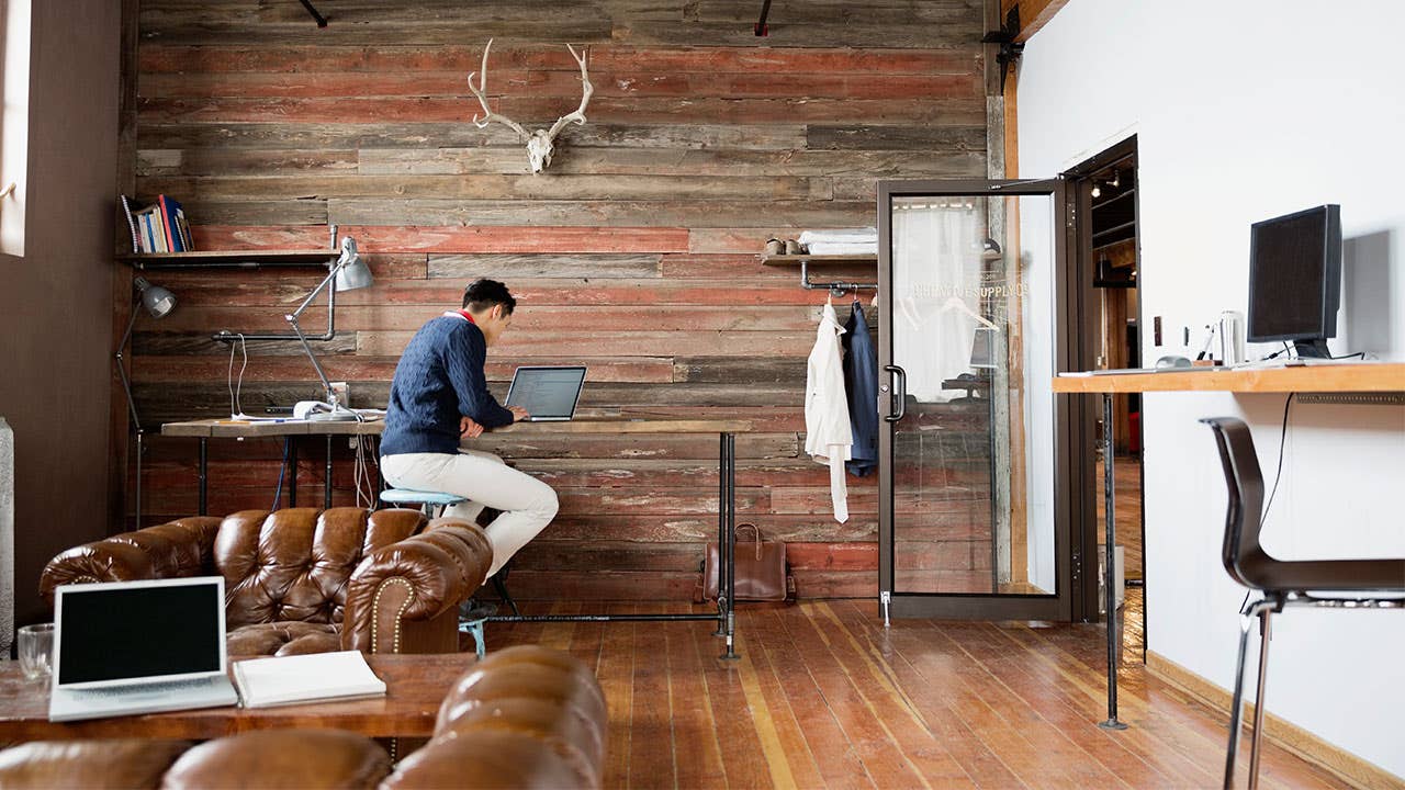 Man in office working on computer