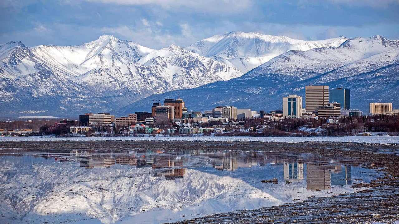 Anchorage city with reflection