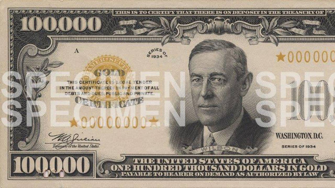 Woodrow Wilson $100,000 bill