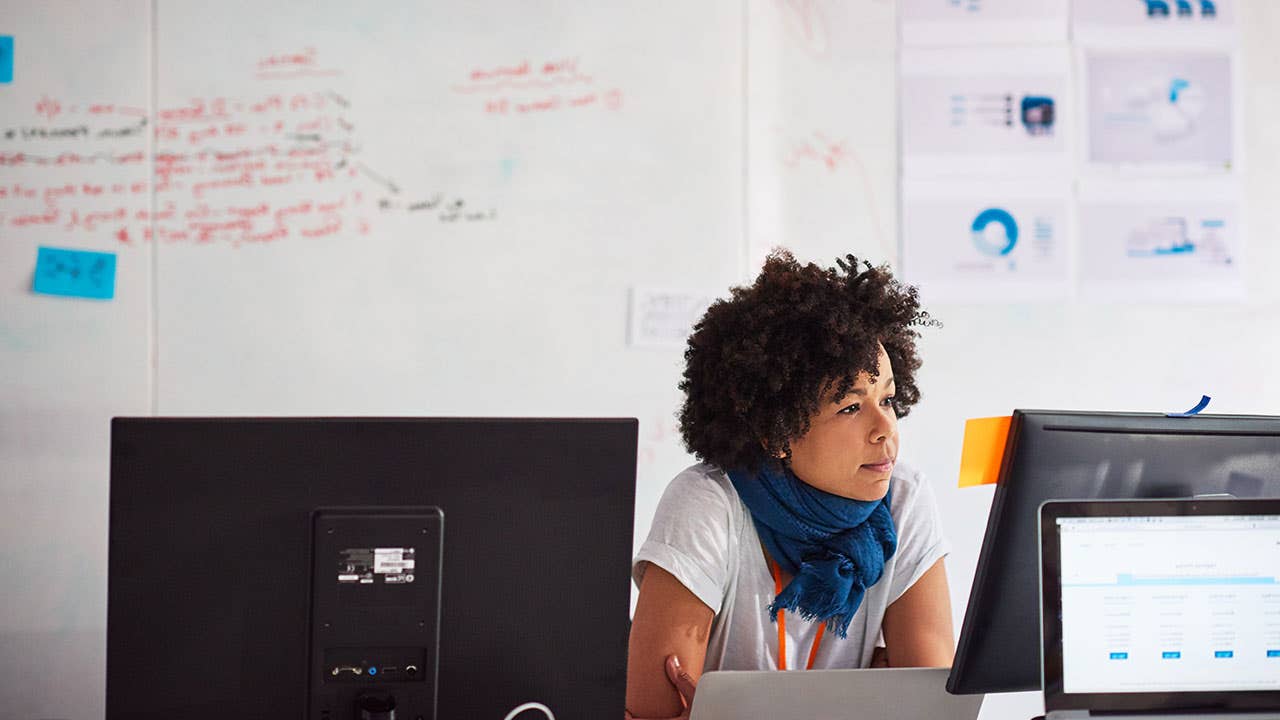 Woman looking at computer