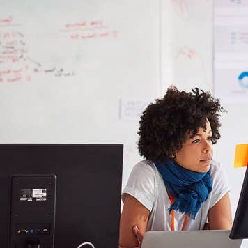 Woman looking at computer