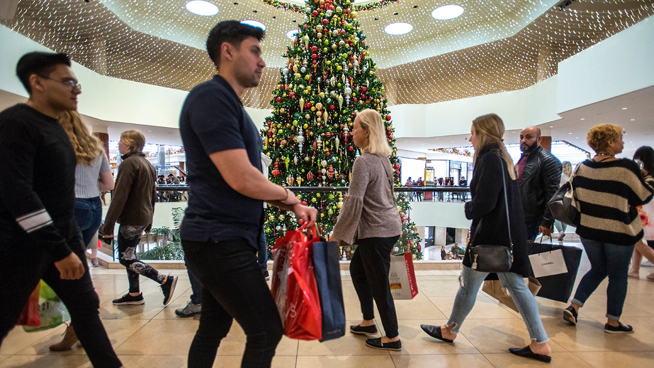 Holiday shoppers at a mall