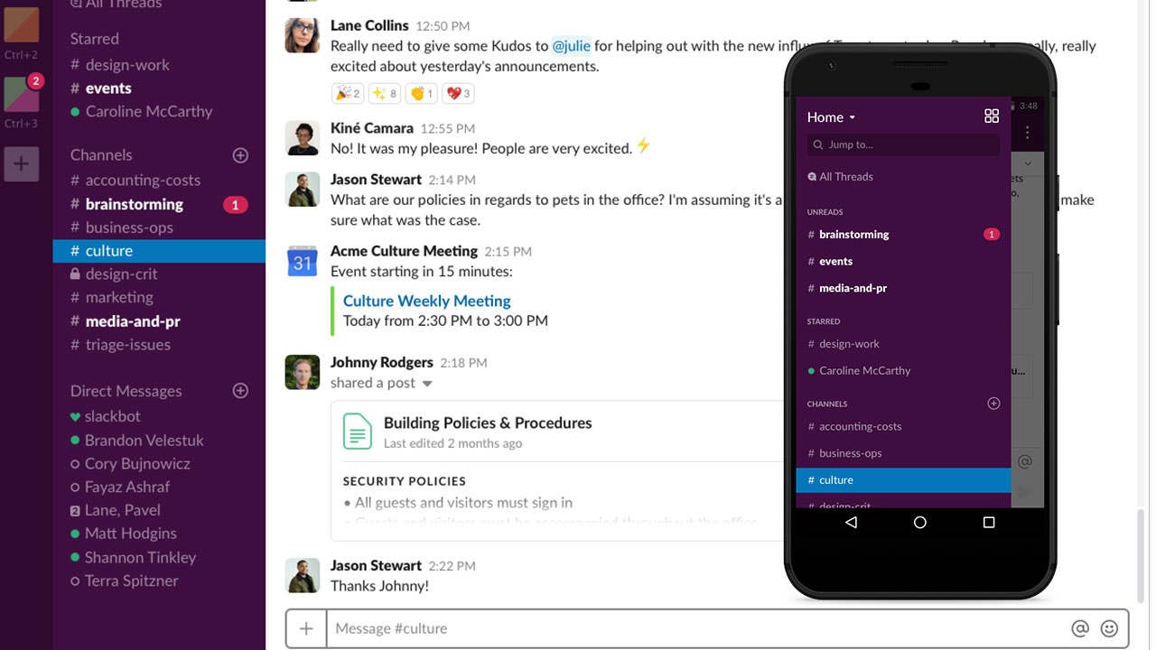 Slack desktop and mobile view