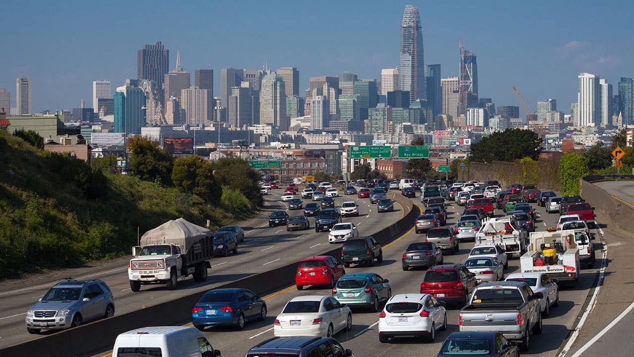Cars in traffic in California