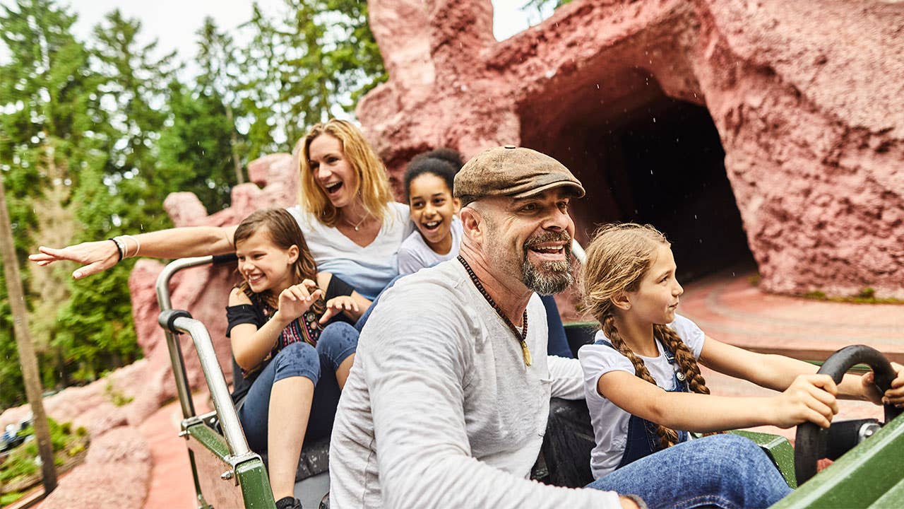 Family on theme park ride