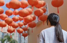 Woman with Chinese lanterns