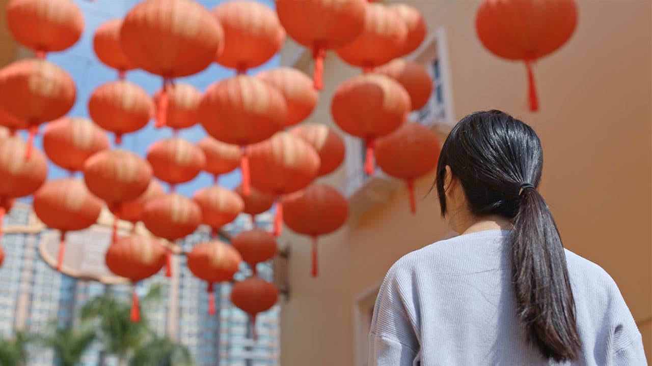 Woman with Chinese lanterns