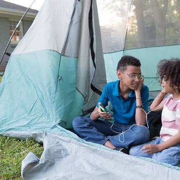 Kids camping in backyard