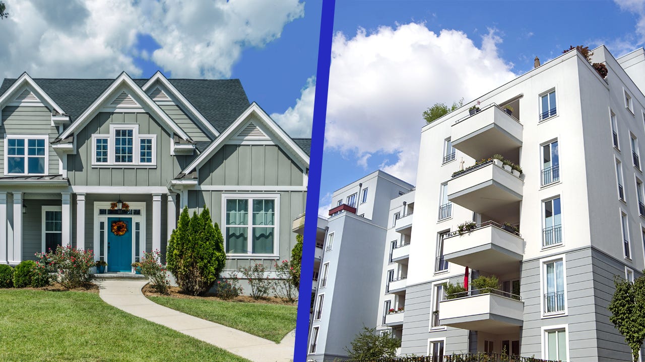 A side-by-side comparison of a condo and a house.