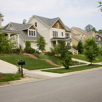 A row of houses in a suburb.