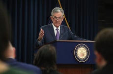Federal Reserve Chairman Jerome Powell speaks to journalists during the Fed's July 31 post-meeting press conference.