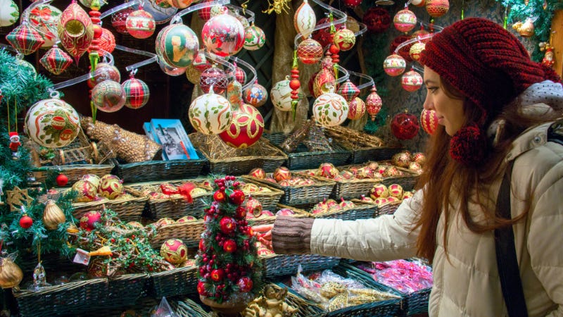 A woman shopping during the holiday season.