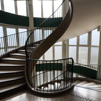 A long spiral staircase.