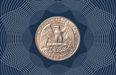 The tails of a quarter on a blue background