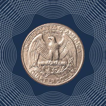 The tails of a quarter on a blue background