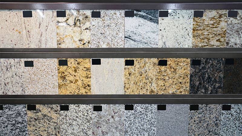 Granite samples in a store