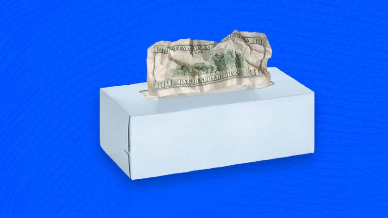 Custom image with tissue box and dollar bill