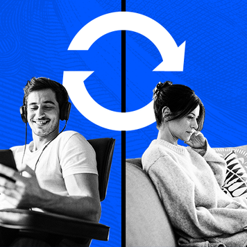 split image of two people consuming media