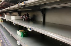 Empty shelves in a grocery store