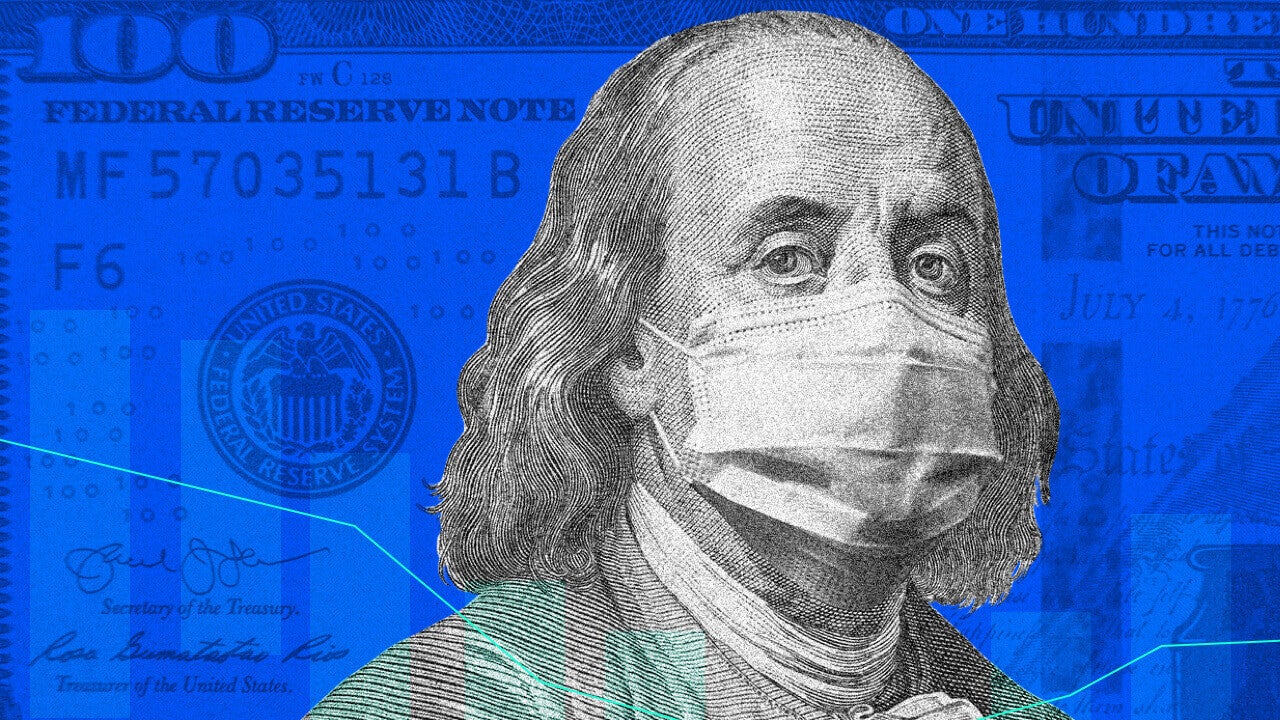 A custom image of a $100 bill and a mask.